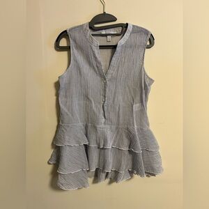 libby. edelman Blue and White Striped Ruffle Peplum Camisole